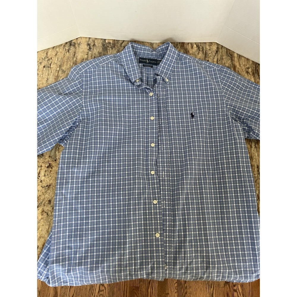 Polo Ralph Lauren Shirt Mens Classic XL Blue Plaid Button Up Pony Logo Casual